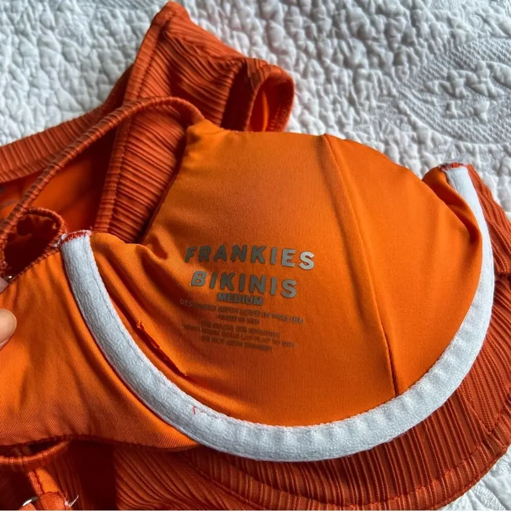 Frankie's Bikinis Pam Top and Jenna High Waisted Bottoms in Marigold Plisse